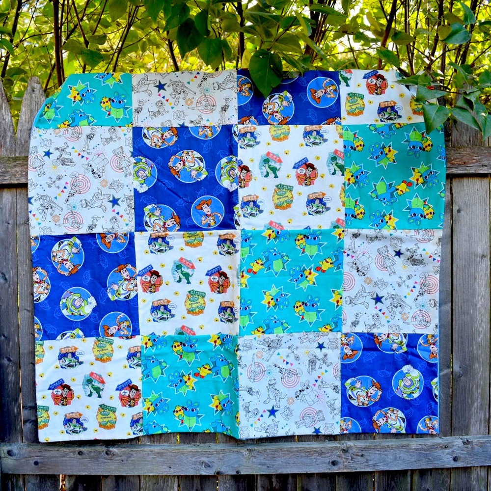 Disney Toy Story Baby Quilt hand made cotton with flannel background